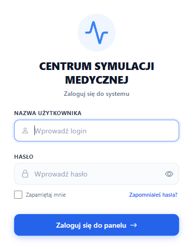 Ekran logowania Centrum Symulacji Medycznej