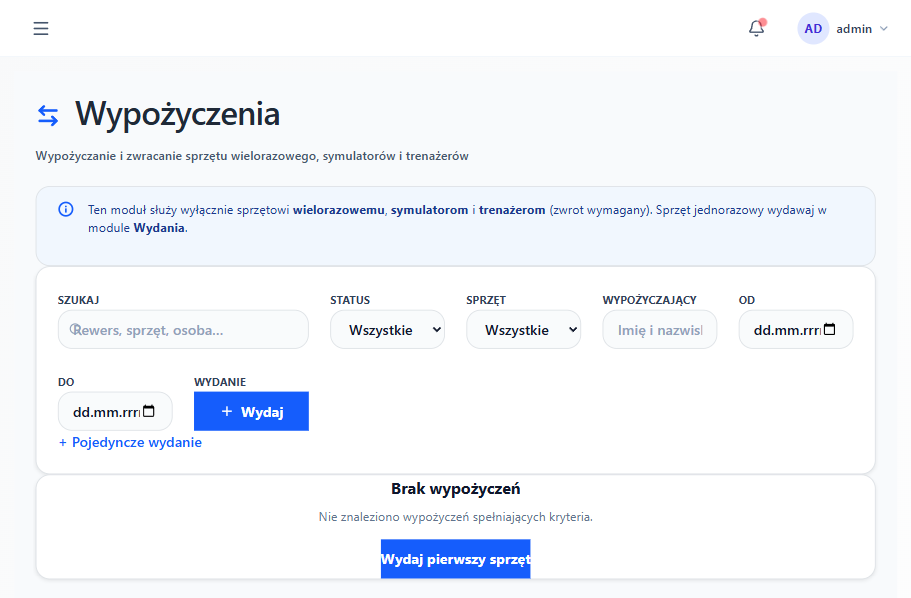 Moduł Wypożyczenia